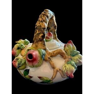 Vintage Hand painted Porcelain Tea Pot With 3D Strawberries And Strawberry Lid